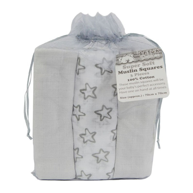 Picture of MS13-G: GREY 3 PACK MUSLIN SQUARES IN GIFT BAG